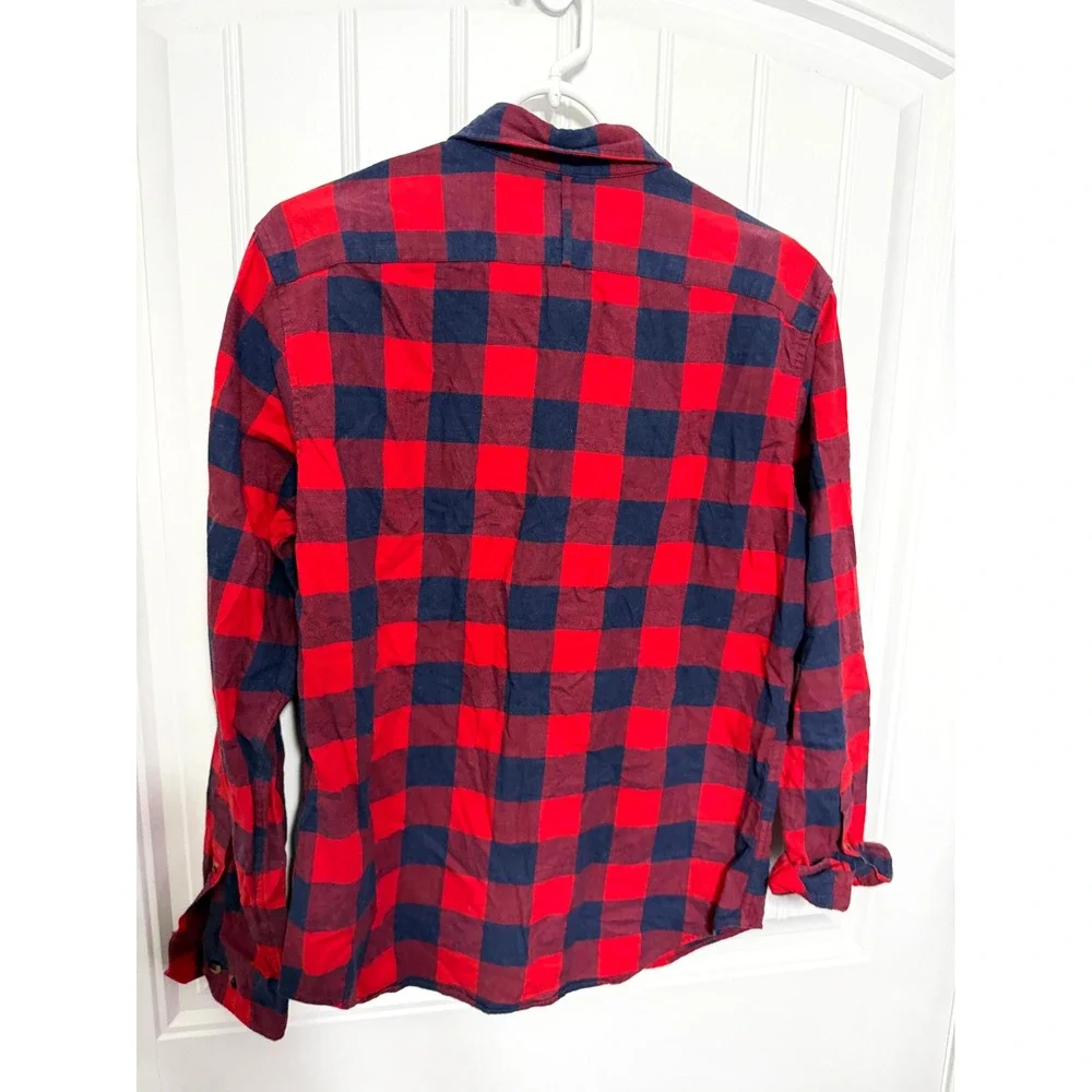 Banana Republic Button Down Shirt Mens Medium Red Navy Luxe Flannel Grant Fit